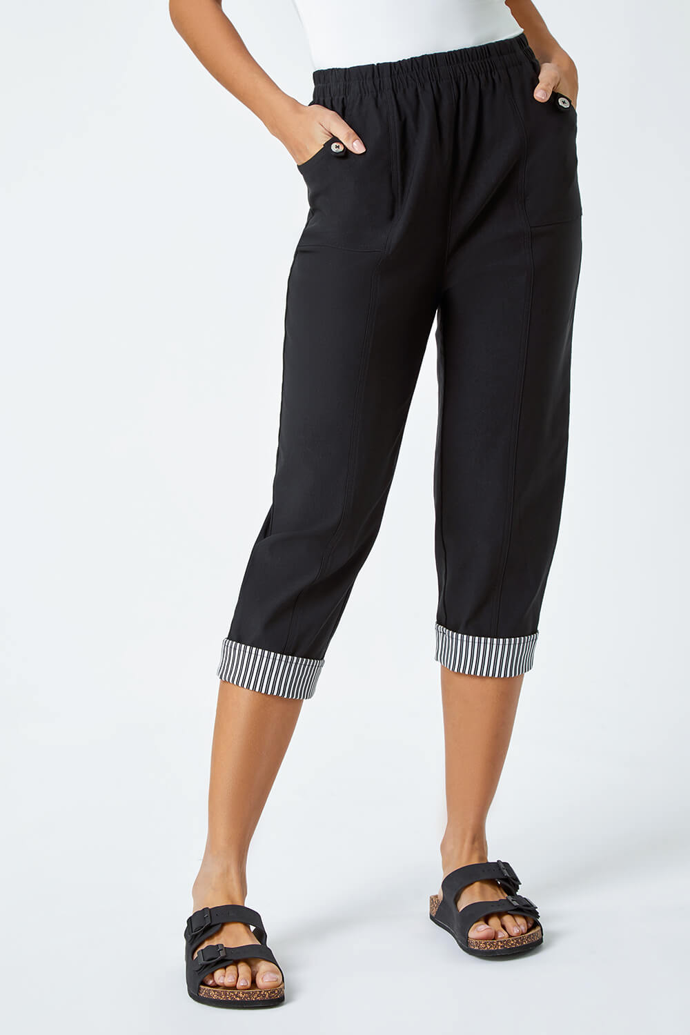 Contrast Detail Cropped Stretch Trousers
