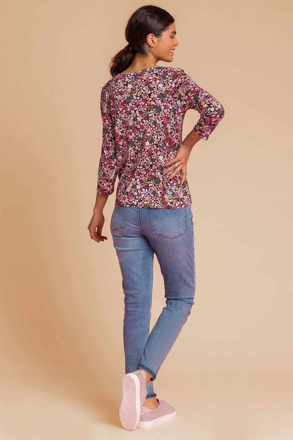 PINK Ditsy Floral Print Jersey Top, Image 2 of 4