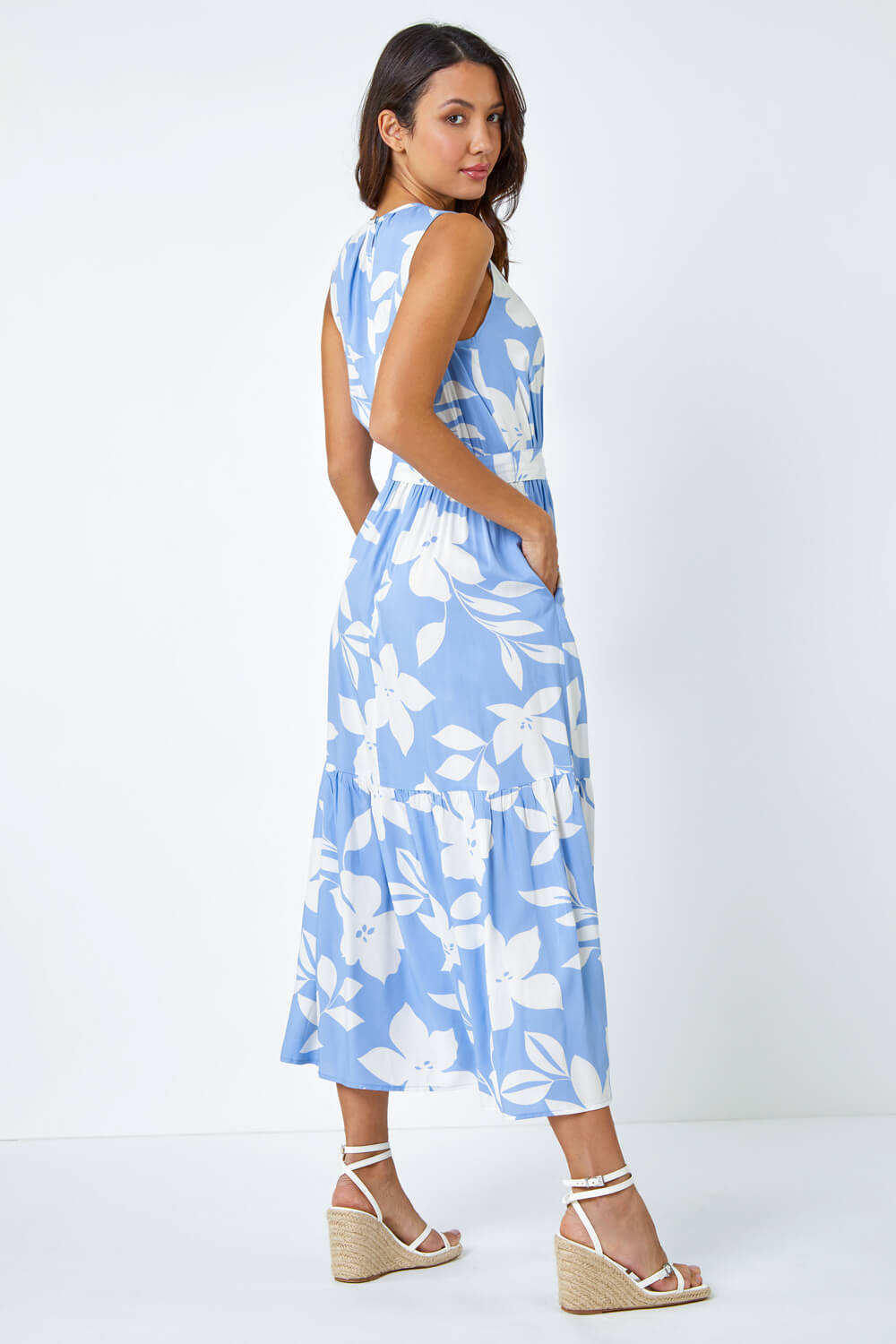 Light Blue  Sleeveless Floral Print Maxi Dress, Image 3 of 7