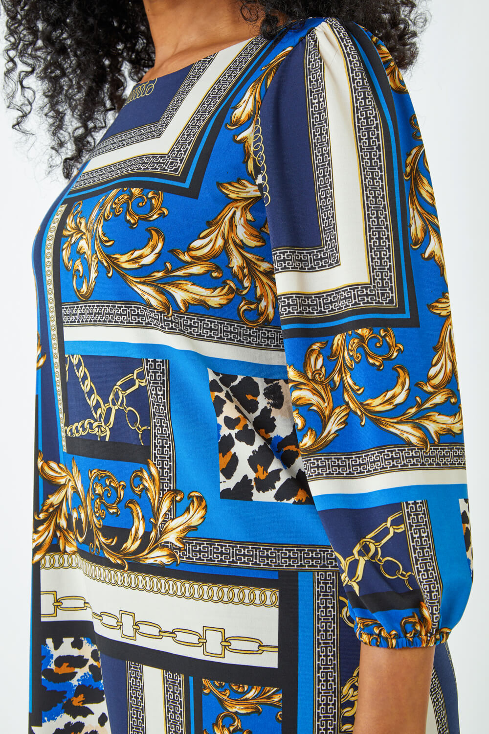 Royal Blue Petite Abstract Animal Print Shift Dress, Image 4 of 5