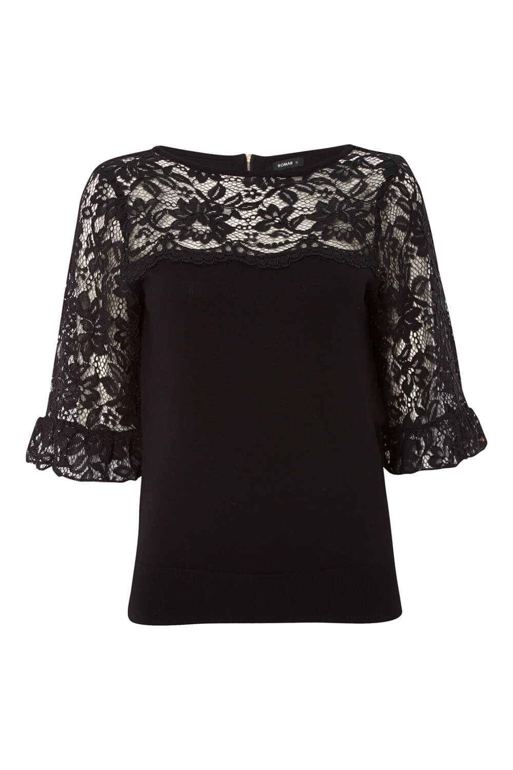 Lace Sleeve Top in Black - Roman Originals UK