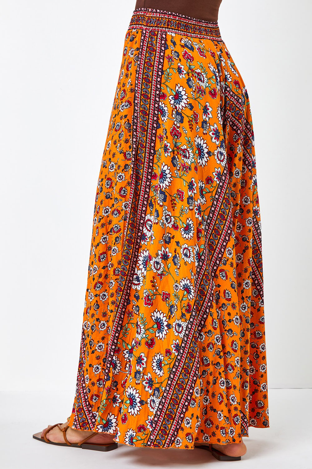 ORANGE Boho Floral Print Maxi Skirt, Image 3 of 5