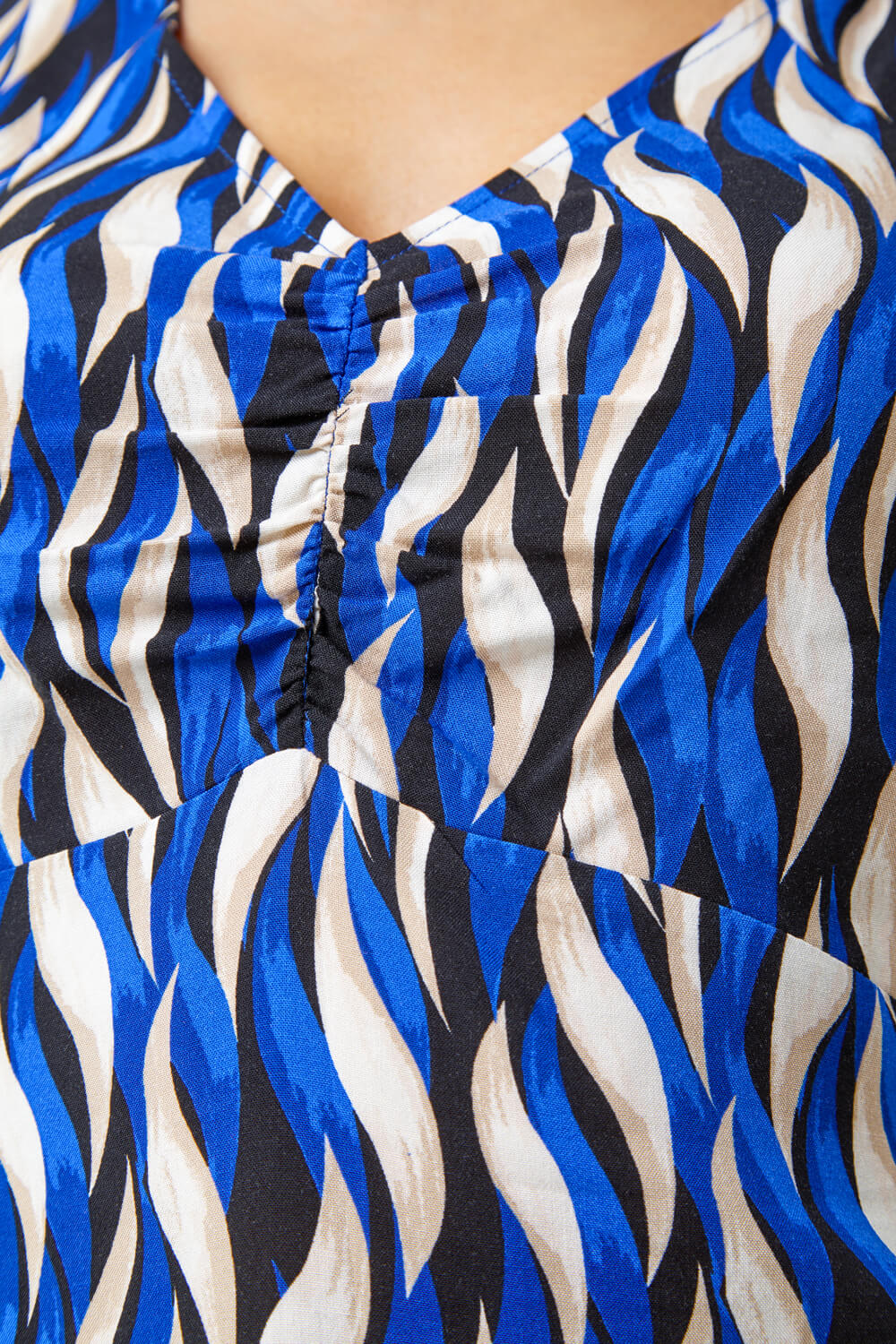 Blue Abstract Print Ruched Tunic Top , Image 5 of 5
