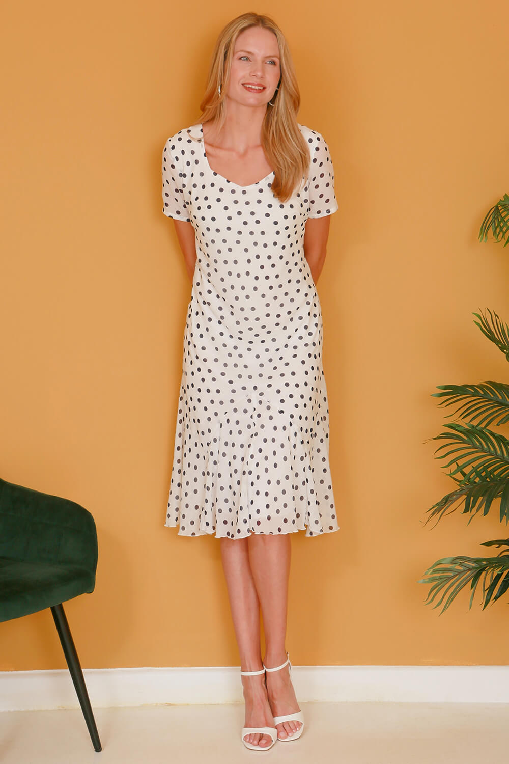 Cream  Julianna Spot Print Chiffon Dress, Image 3 of 3