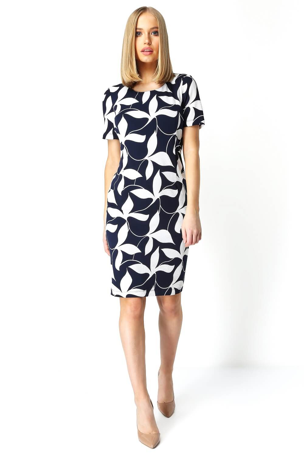  Abstract Leaf Textured Print Shift Dress, Image 2 of 5