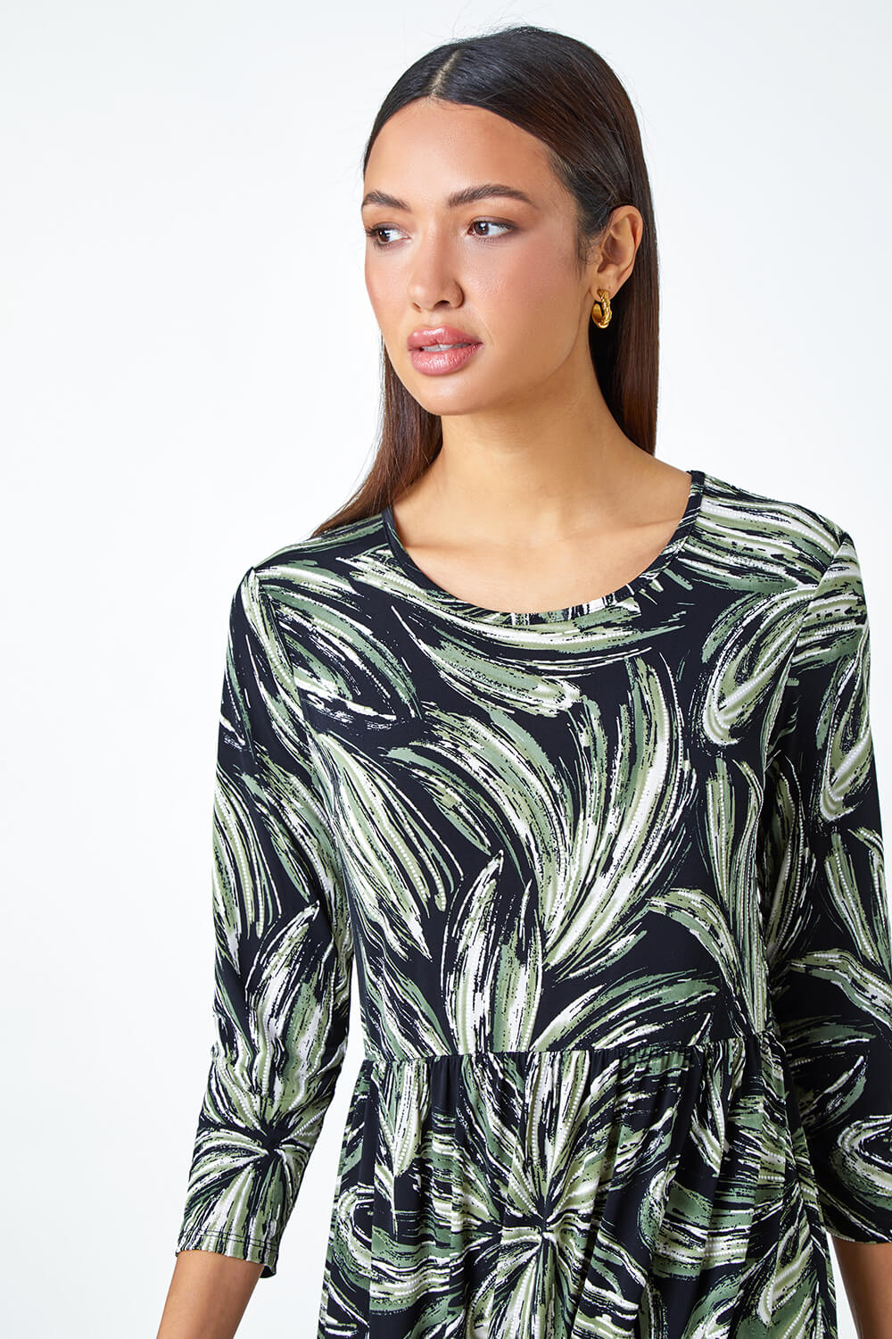 KHAKI Textured Floral Print Midi Stretch Dress, Image 4 of 5