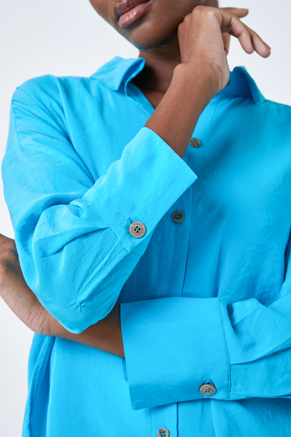Turquoise Oversized Longline Shirt, Image 5 of 5