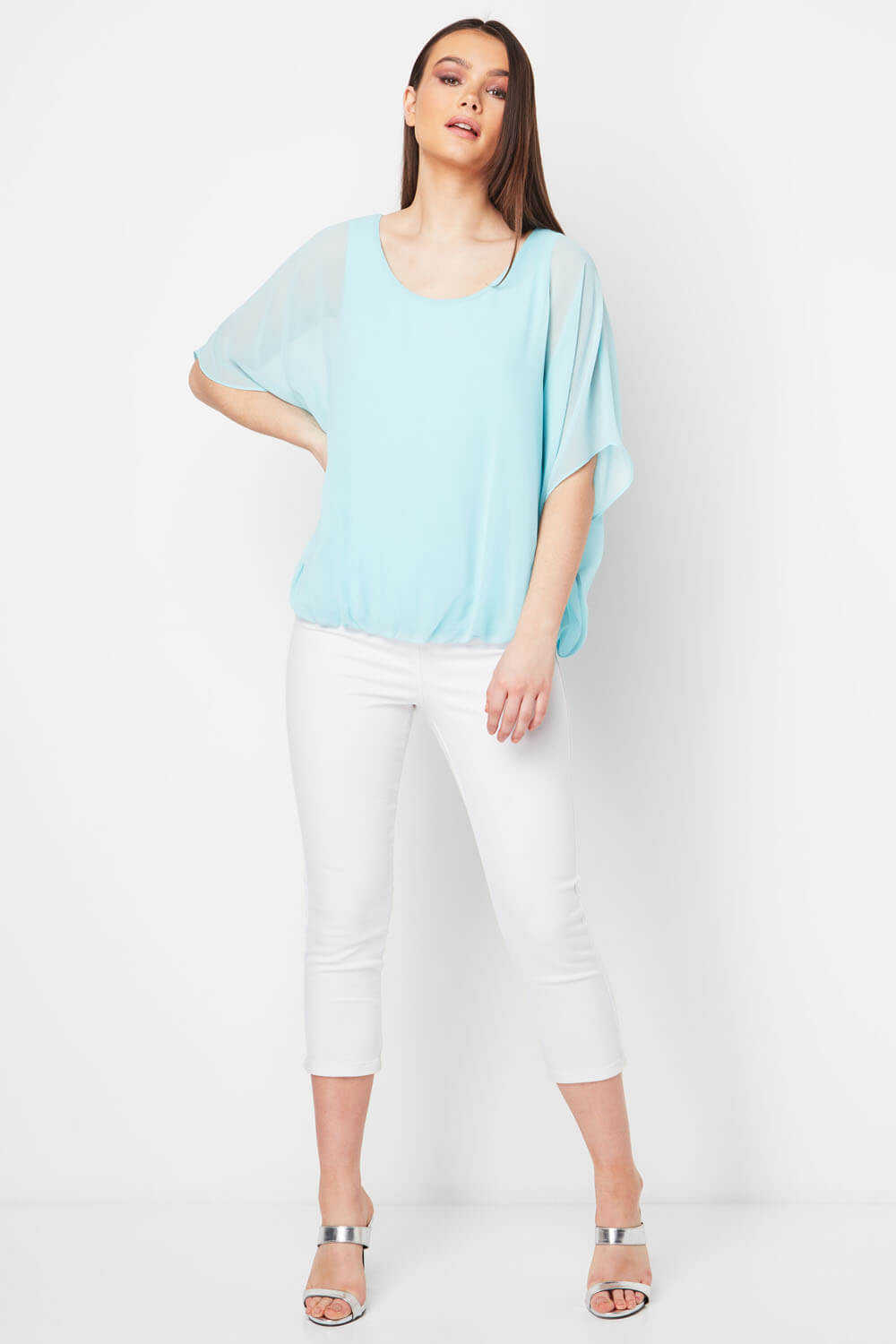 Turquoise Bubble Hem Top, Image 2 of 8
