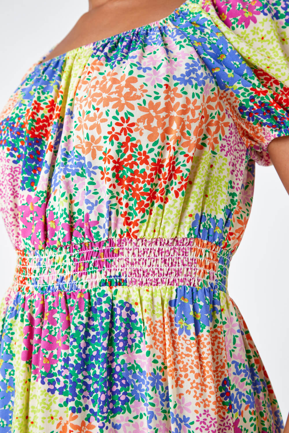 Multi  Petite Ditsy Floral Shirred Midi Dress, Image 5 of 5