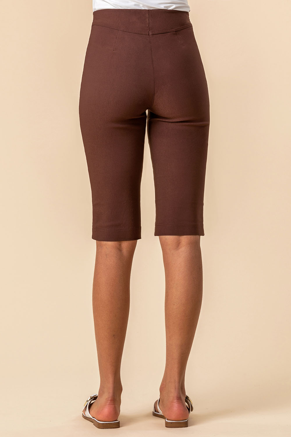 Brown Stretch Knee Length Shorts, Image 2 of 4