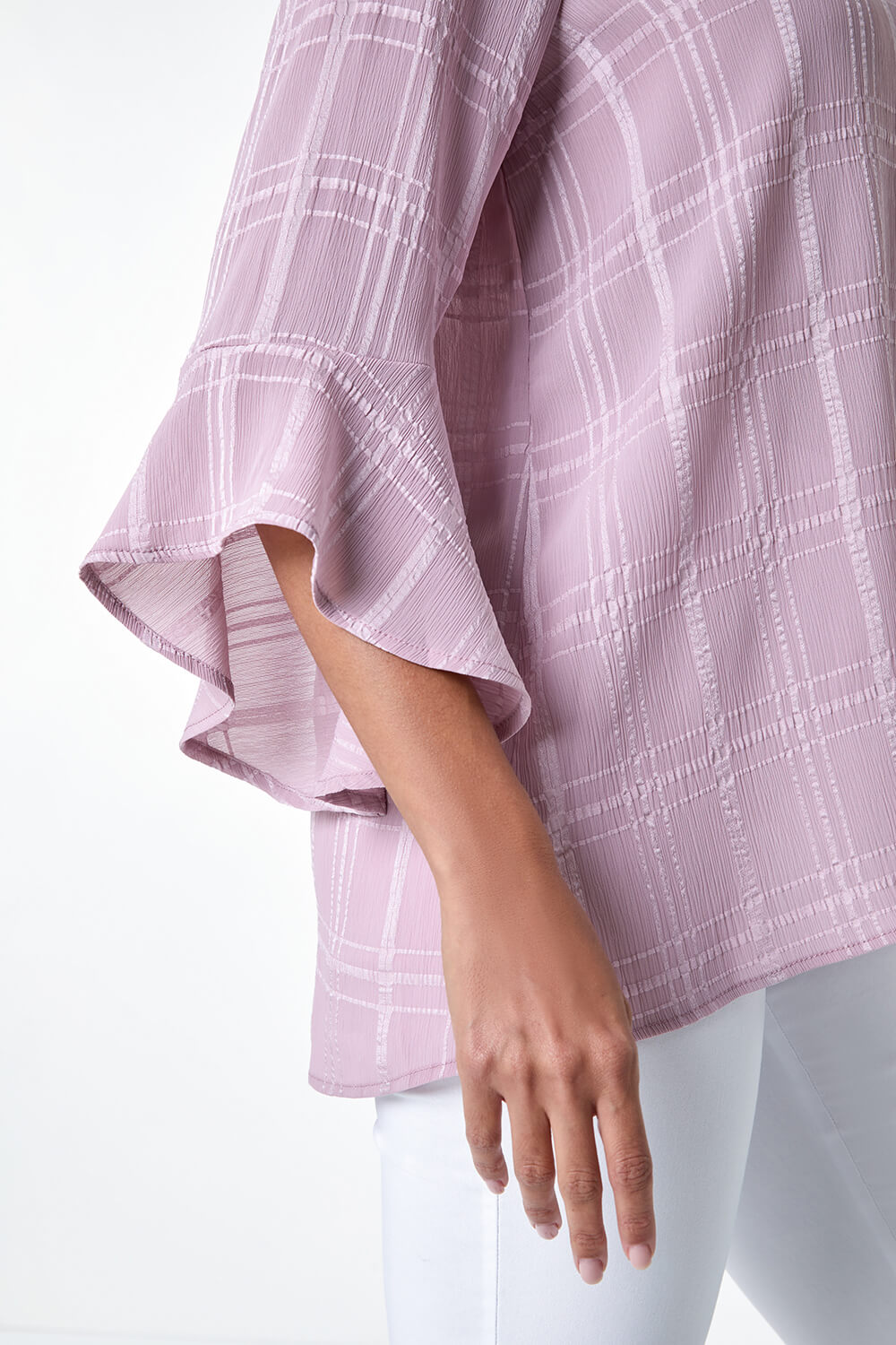 Light Pink Satin Stripe Frill Sleeve Top, Image 5 of 5