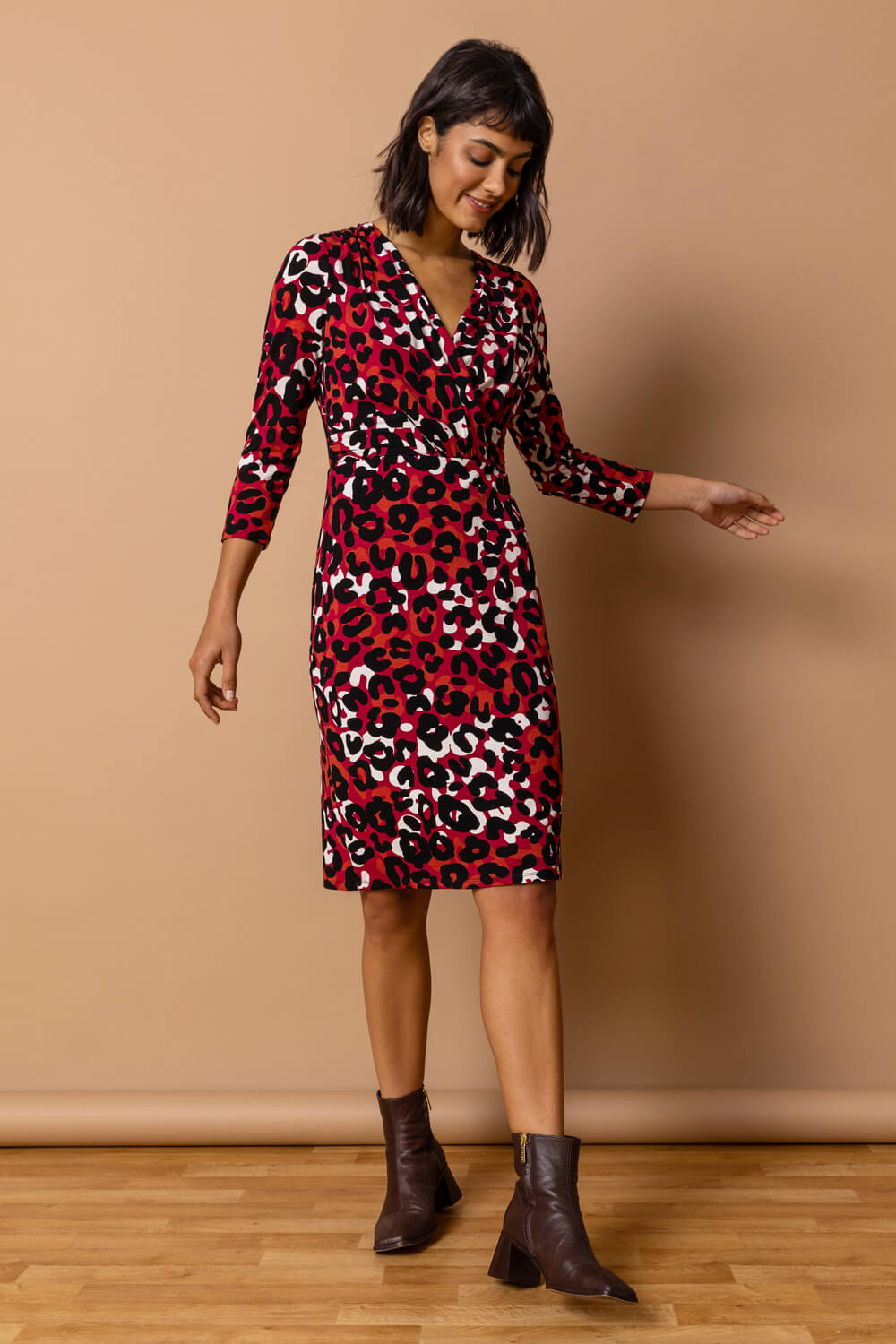 Animal Print Fitted Wrap Dress