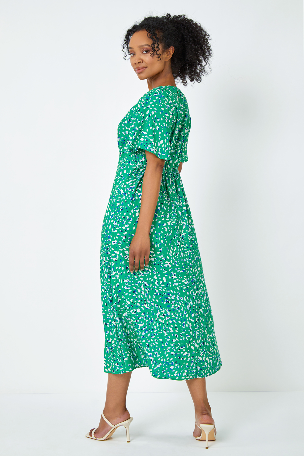 Green Petite Flute Sleeve Maxi Dress, Image 3 of 5