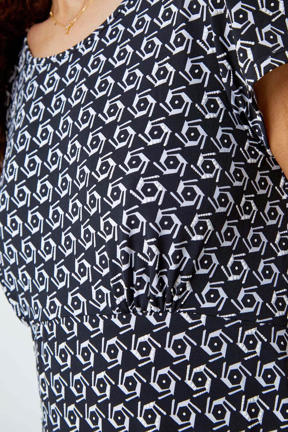 Black Textured Geometric Print Tea Dress, Image 5 of 5