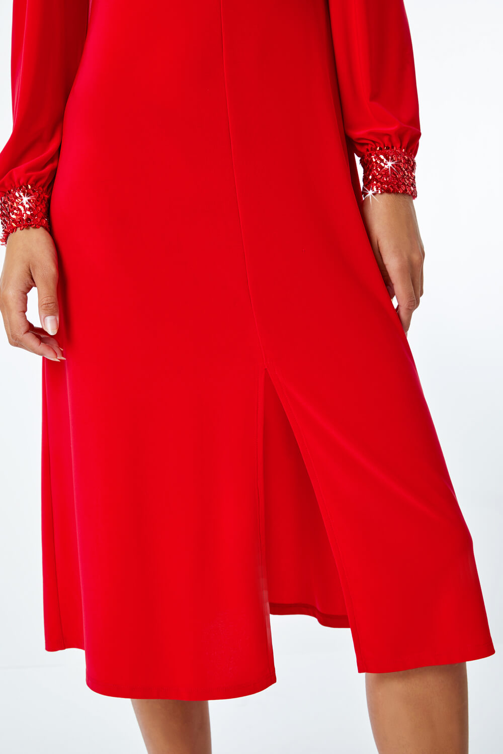 Sequin Trim Stretch Midi Dress In Red Roman Originals Uk