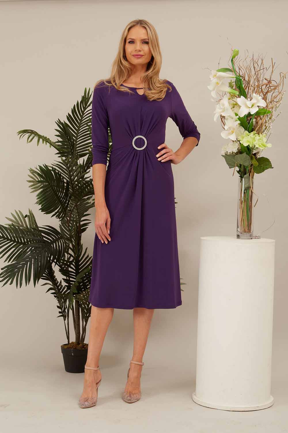 Purple Julianna Jersey Diamante Buckle Dress, Image 5 of 5