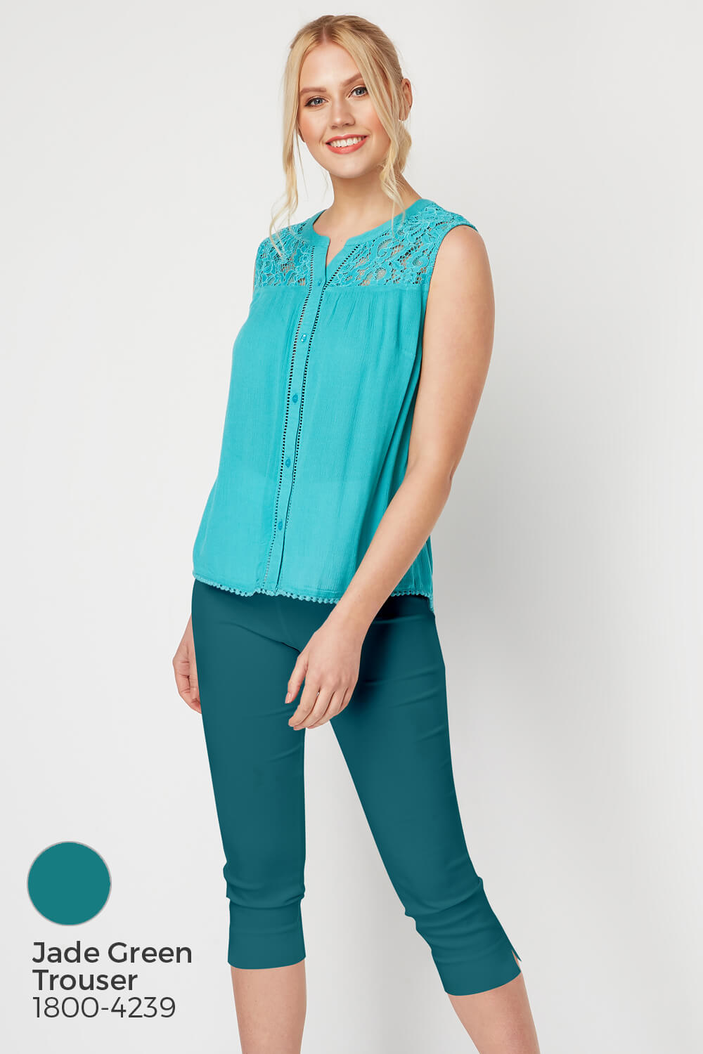 Jade Lace Insert Button Up Blouse, Image 6 of 8