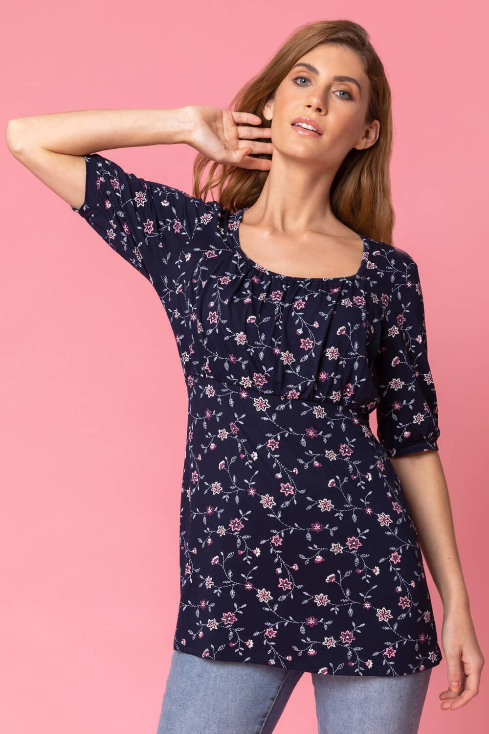 Floral Print 3/4 Sleeve Jersey Top