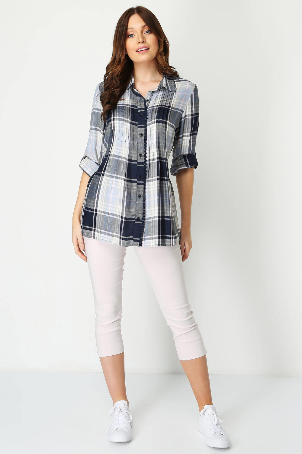 Tie Back Check Pintuck Shirt