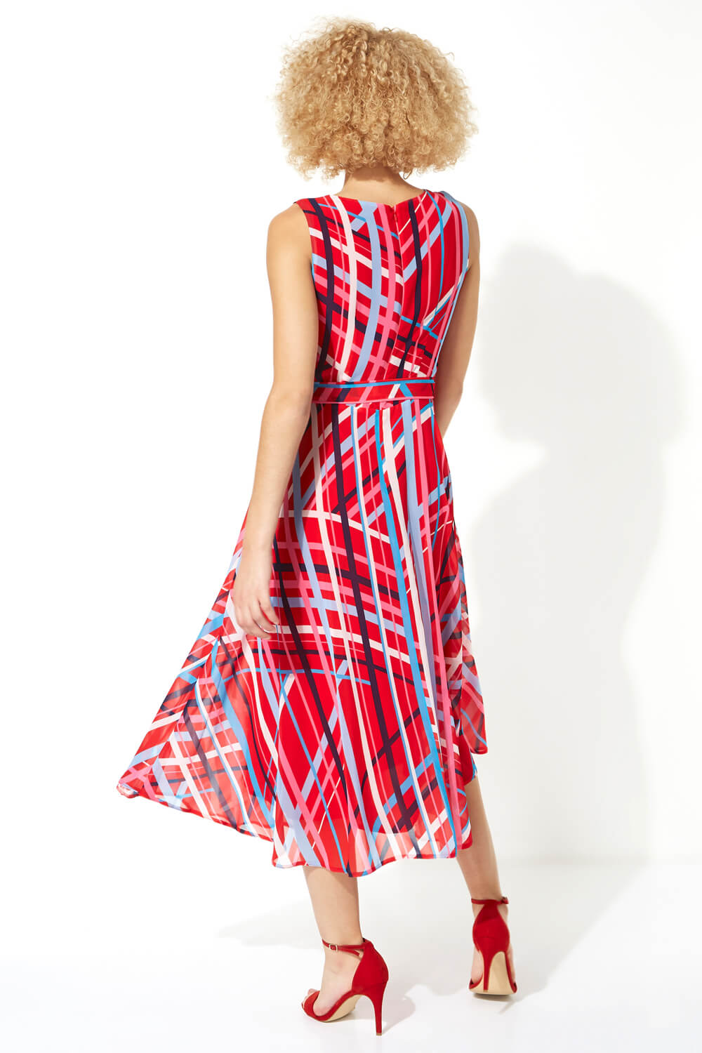 Red Stripe Print Fit and Flare Midi Dress, Image 2 of 5
