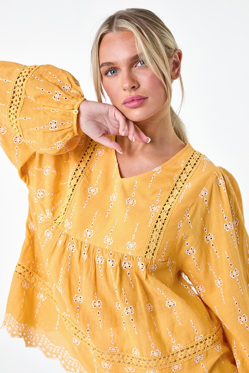 MANGO Petite Embroidered Cotton Smock Top, Image 4 of 5