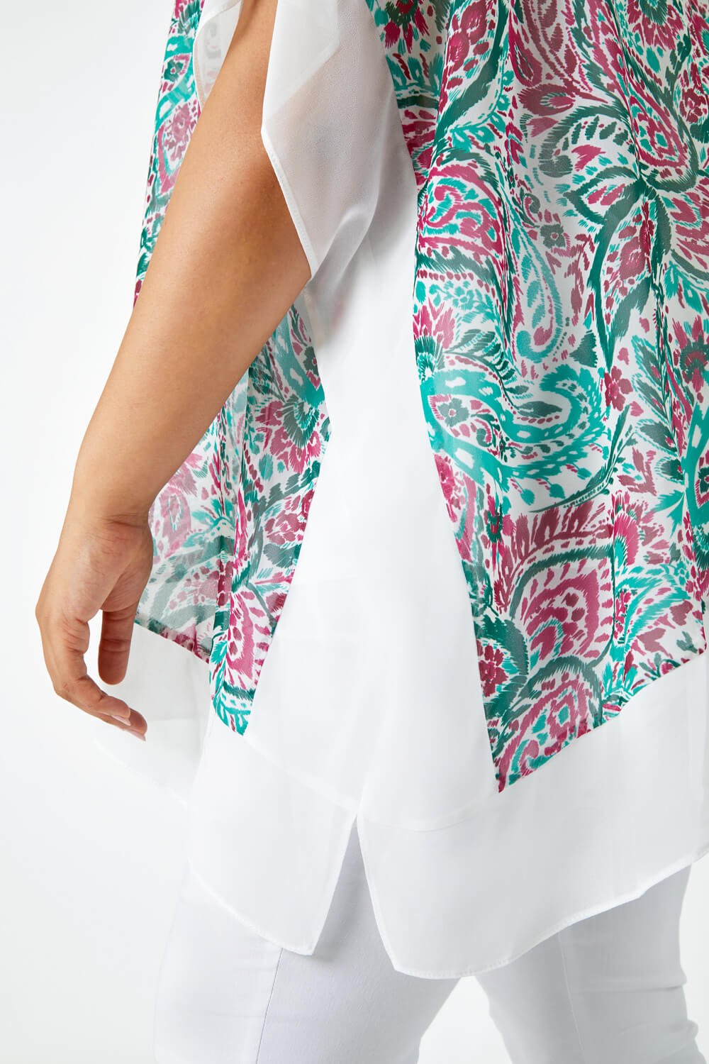 Green Curve Paisley Contrast Chiffon Top, Image 5 of 5