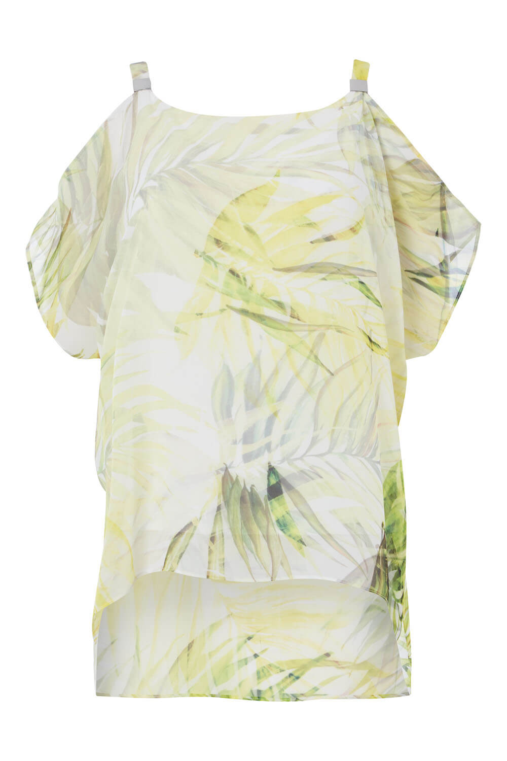 Yellow Cold Shoulder Tropical Print Top, Image 4 of 8