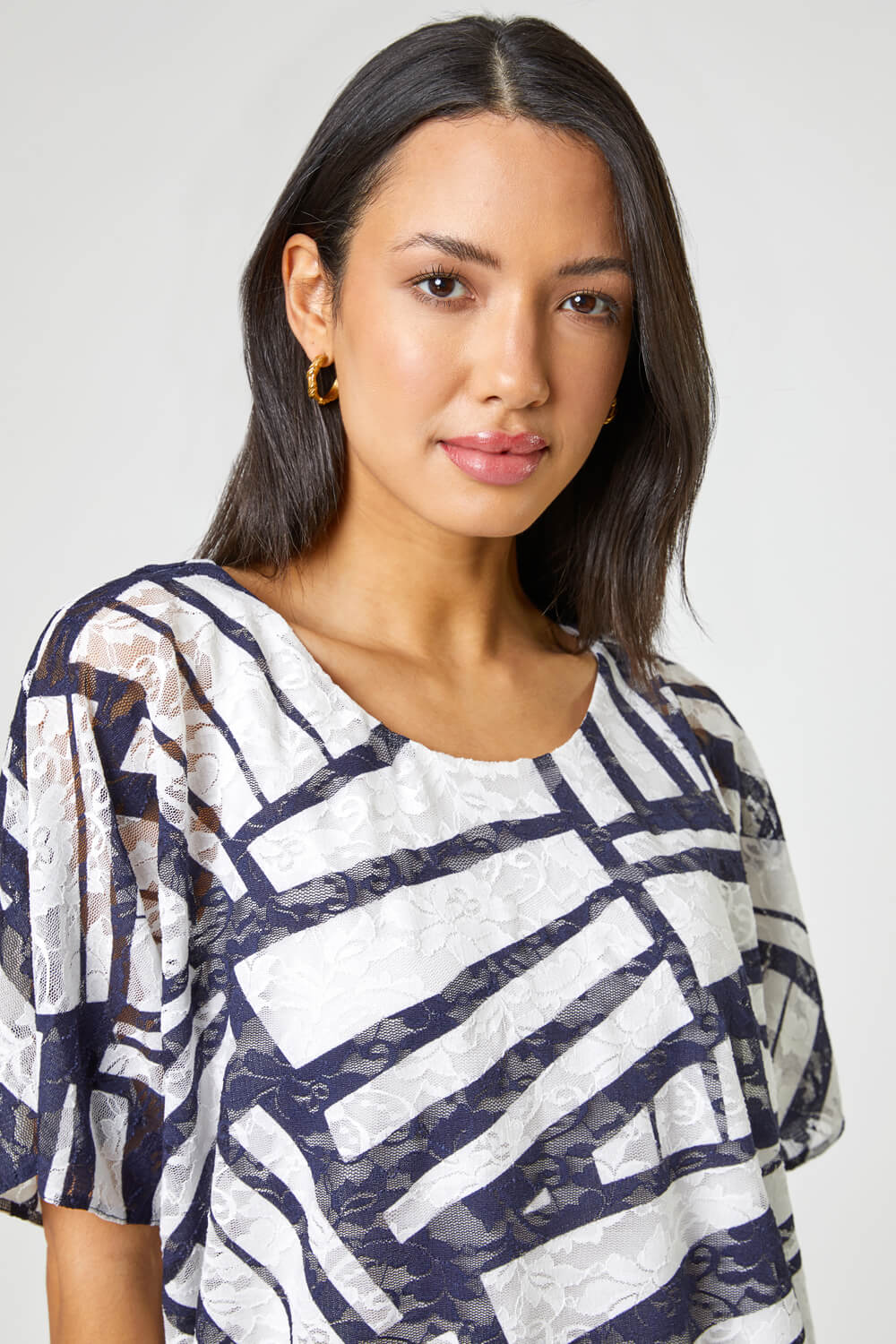 Navy  Abstract Print Stretch Jersey Top, Image 4 of 4