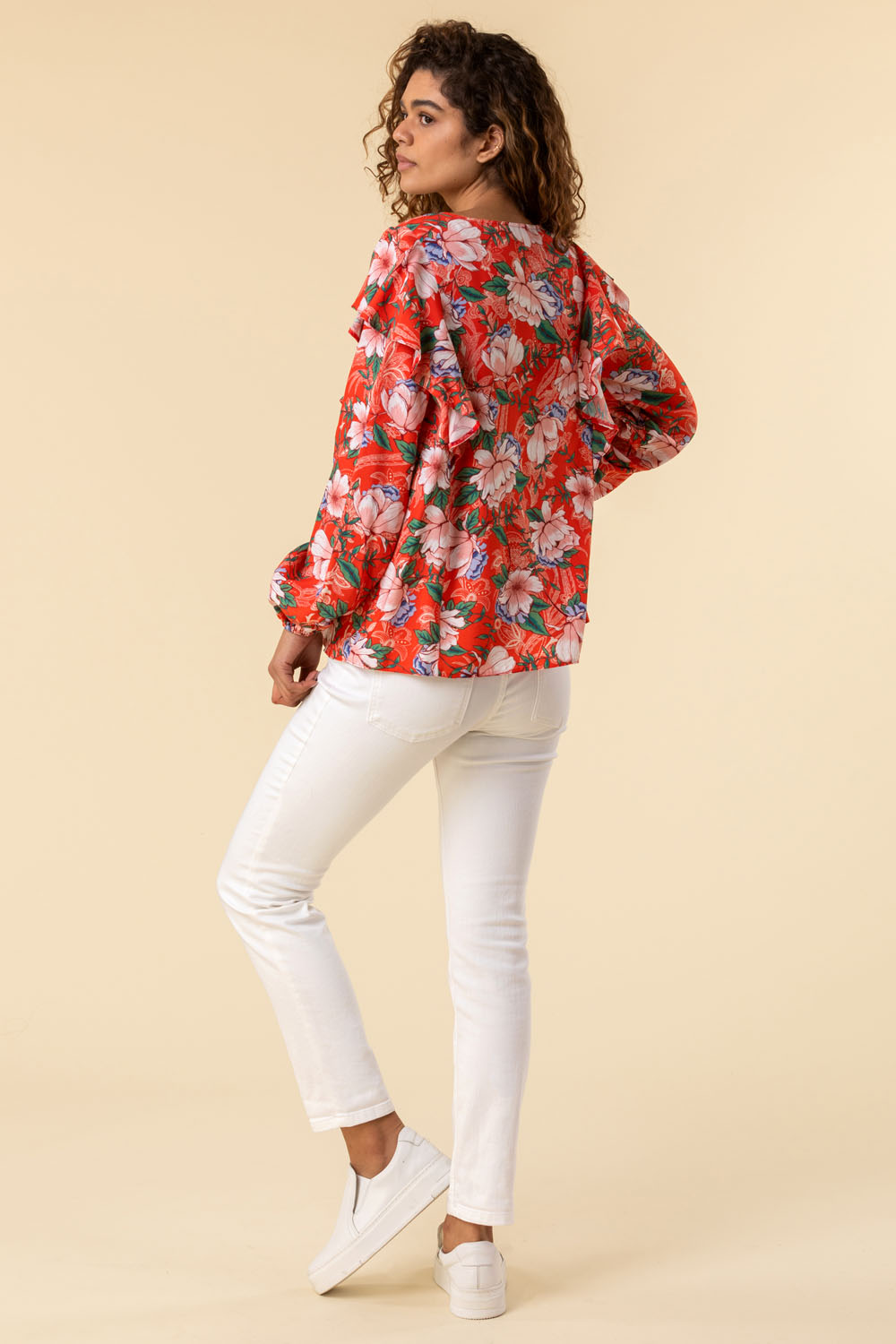 CORAL Floral Paisley Print Frill Sleeve Top, Image 2 of 5