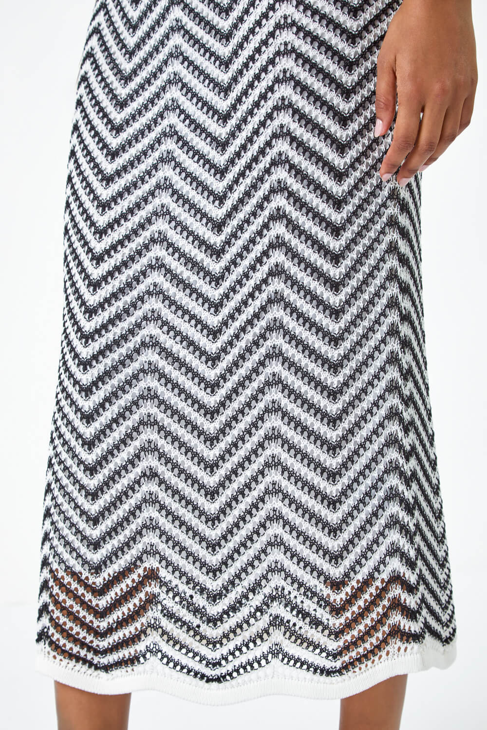 Black Zig Zag Crochet Knit Midi Dress, Image 5 of 7