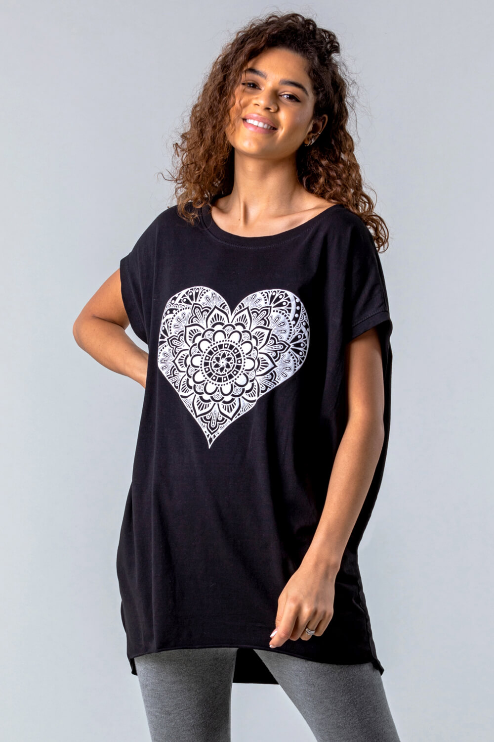 Black One Size Henna Heart Print Lounge Top, Image 4 of 4