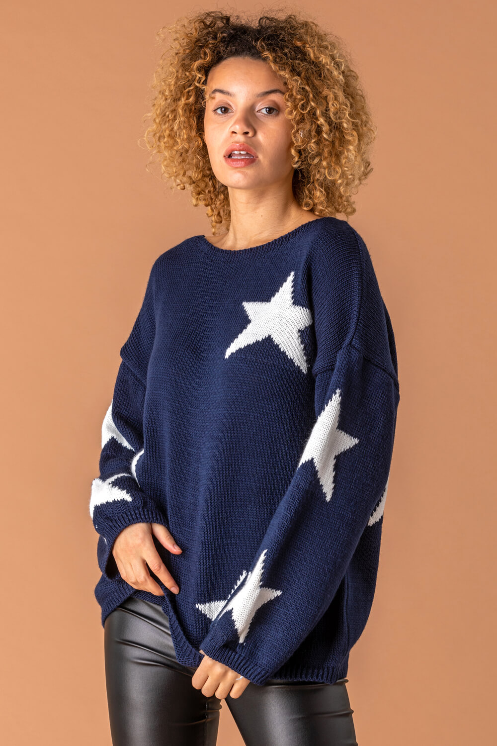 Navy  One Size Knitted Star Lounge Jumper, Image 4 of 5