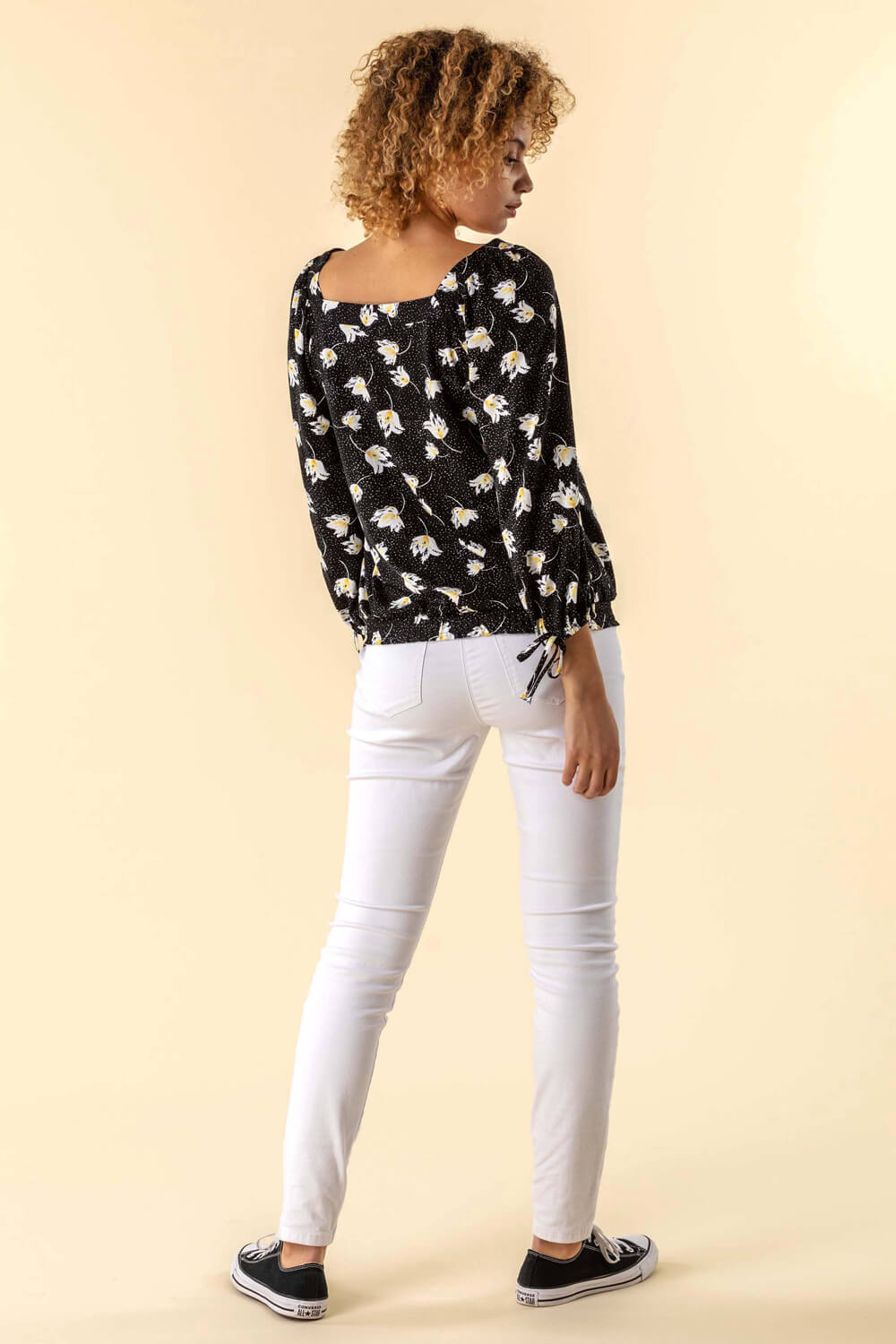 Multi  Floral Spot Square Neck Top, Image 3 of 4