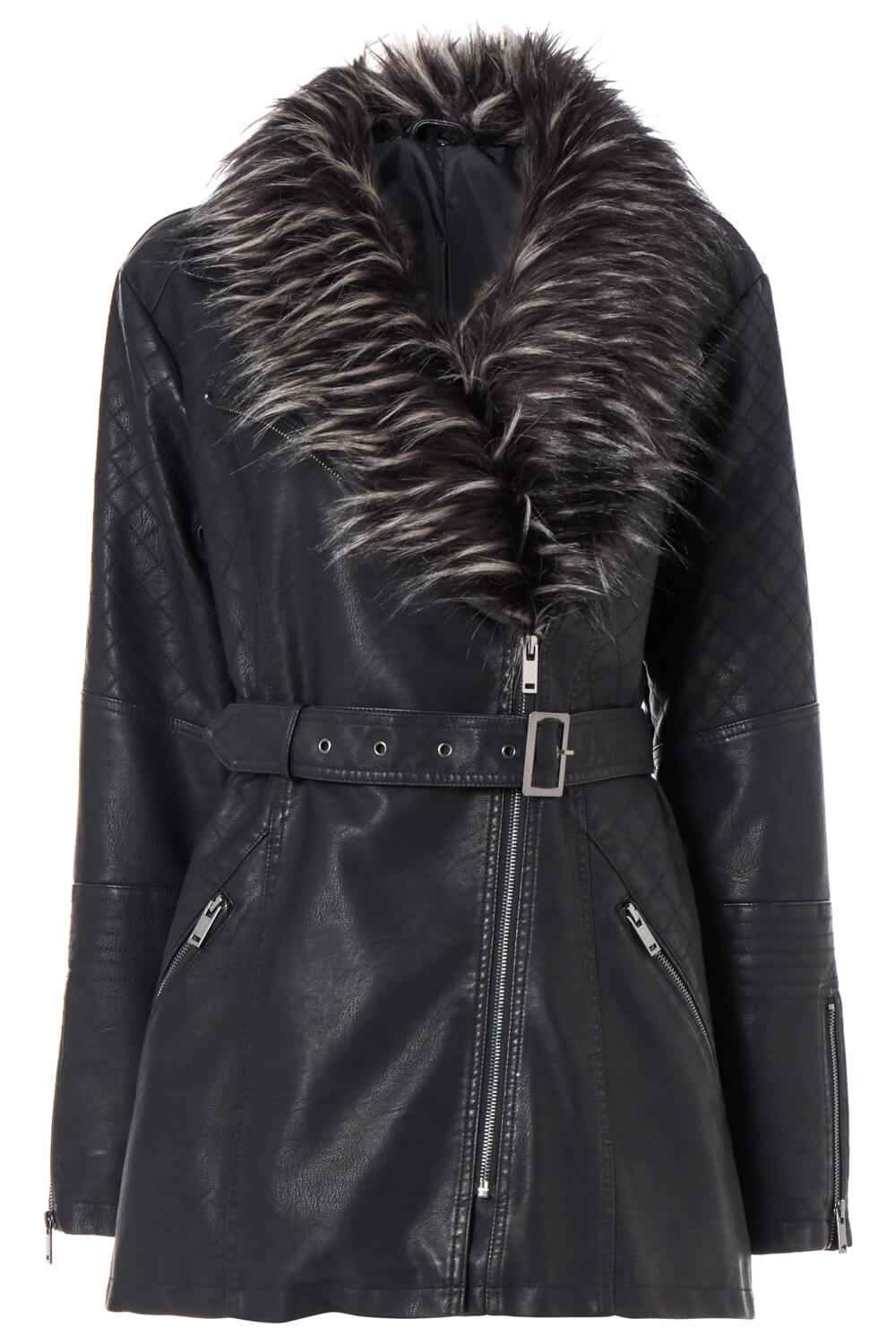 Black Longline Faux Leather Coat, Image 5 of 5