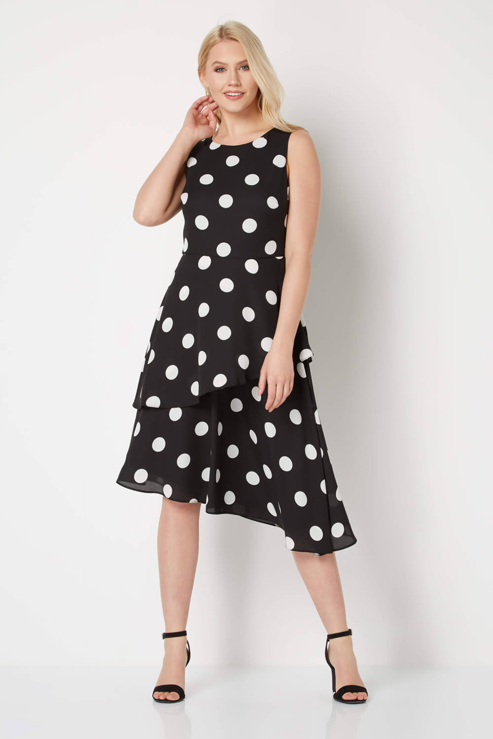 Black Spot Print Fit and Flare Dress, Image 2 of 5
