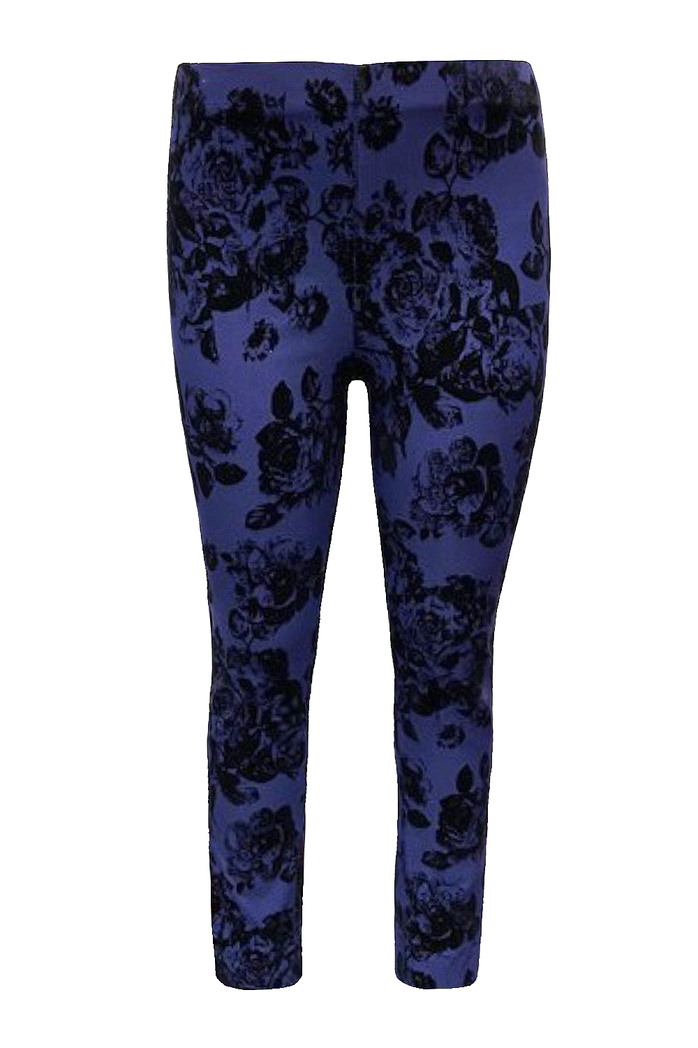 Midnight-Blue Flocked Full Length Stretch Trousers, Image 4 of 4