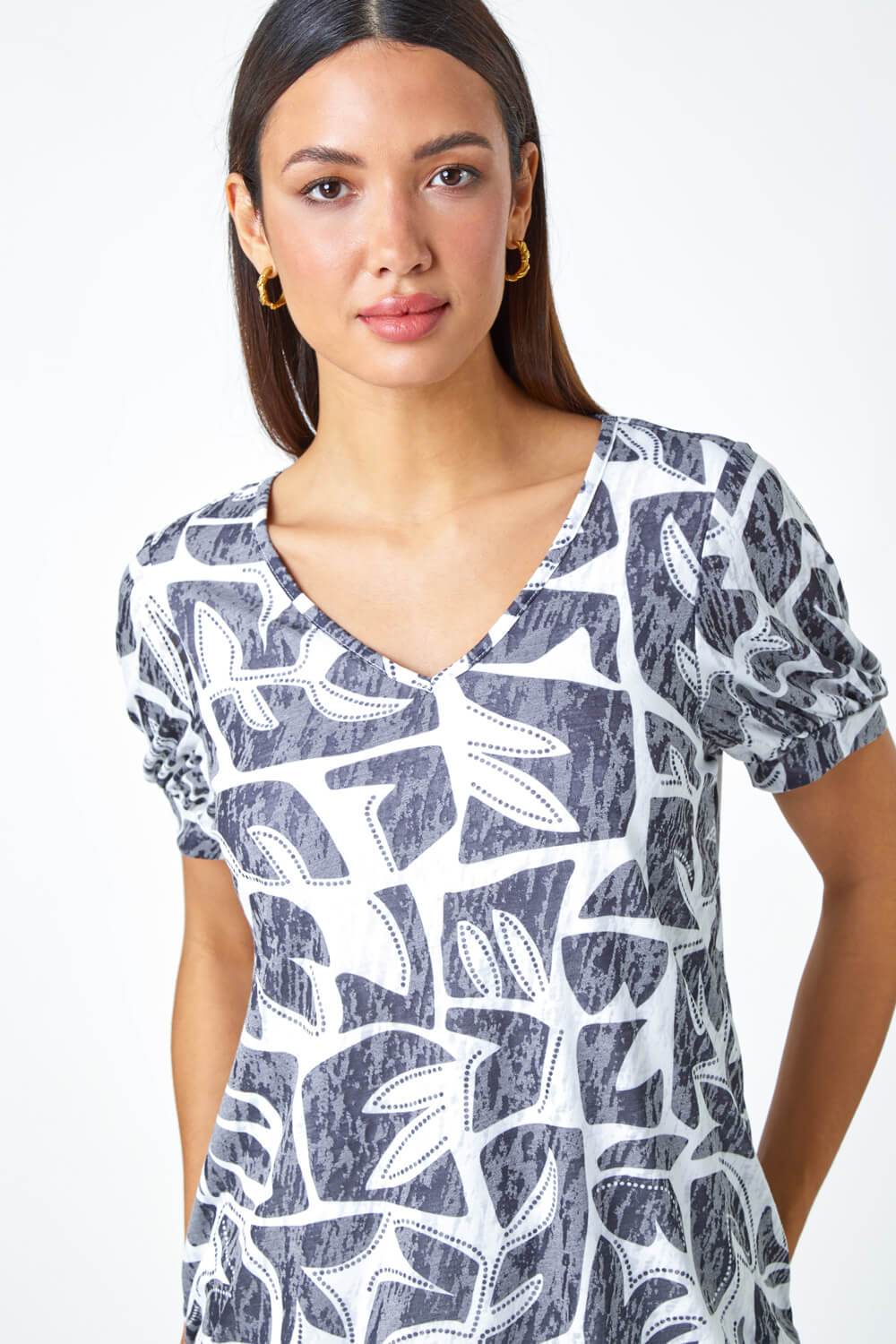 Black Abstract Burnout Blouson Stretch Top, Image 4 of 5