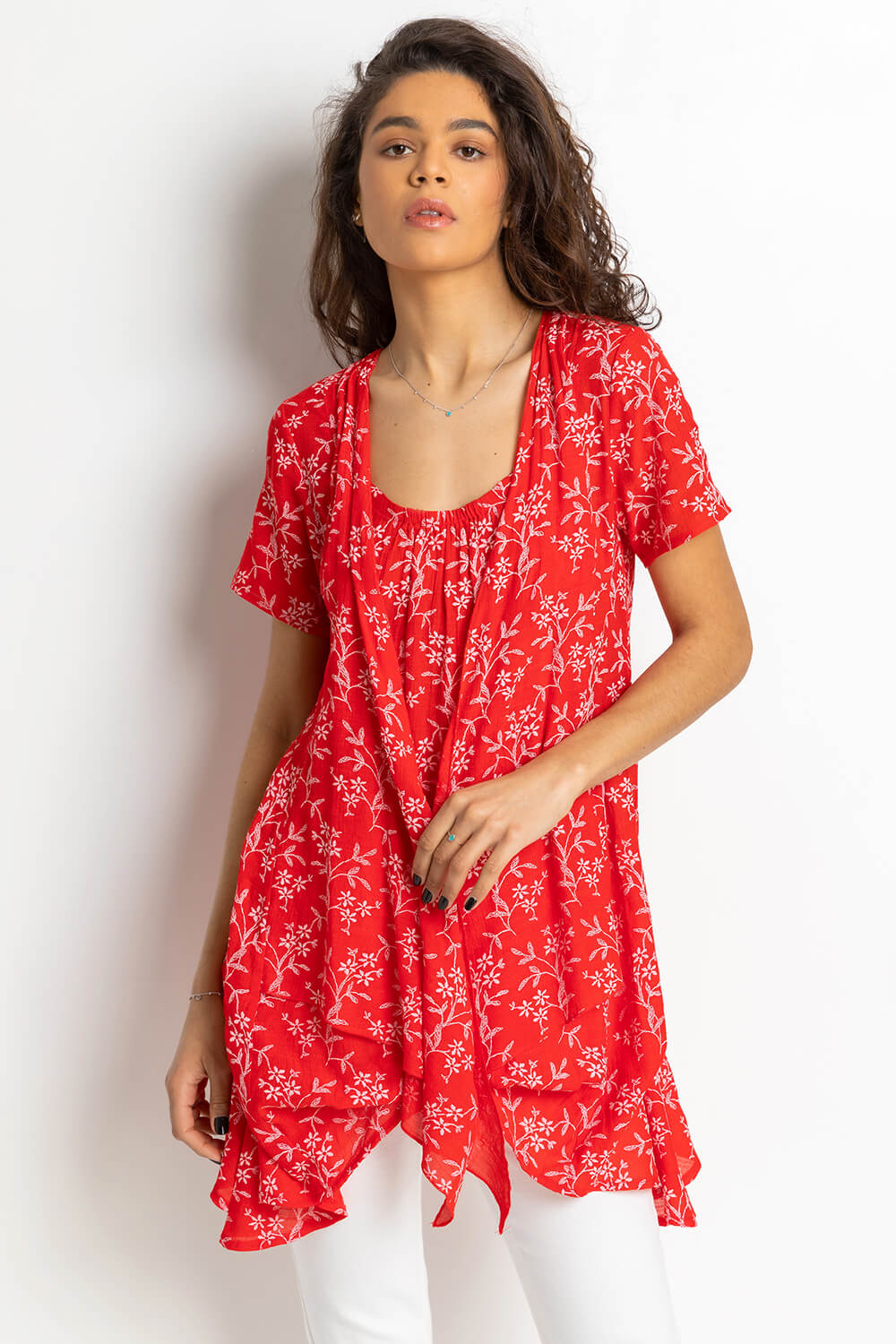 Floral Print Crinkle Tunic Top
