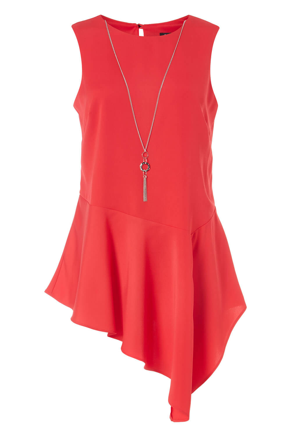Red Asymmetric Necklace Peplum Top, Image 4 of 8