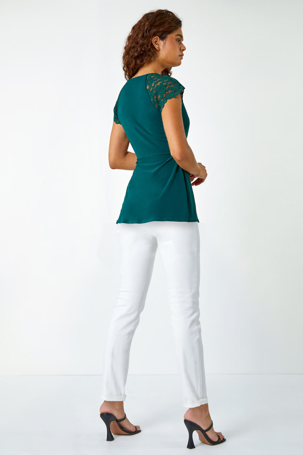 Forest  Lace Trim Stretch Wrap Top, Image 3 of 5