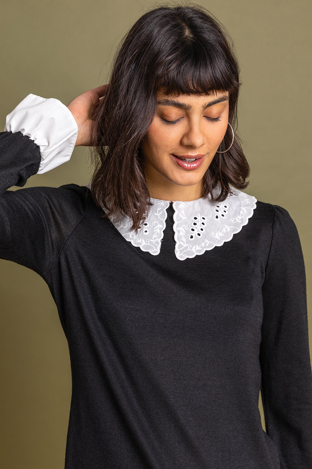 Lace Collar Detail Jersey Top