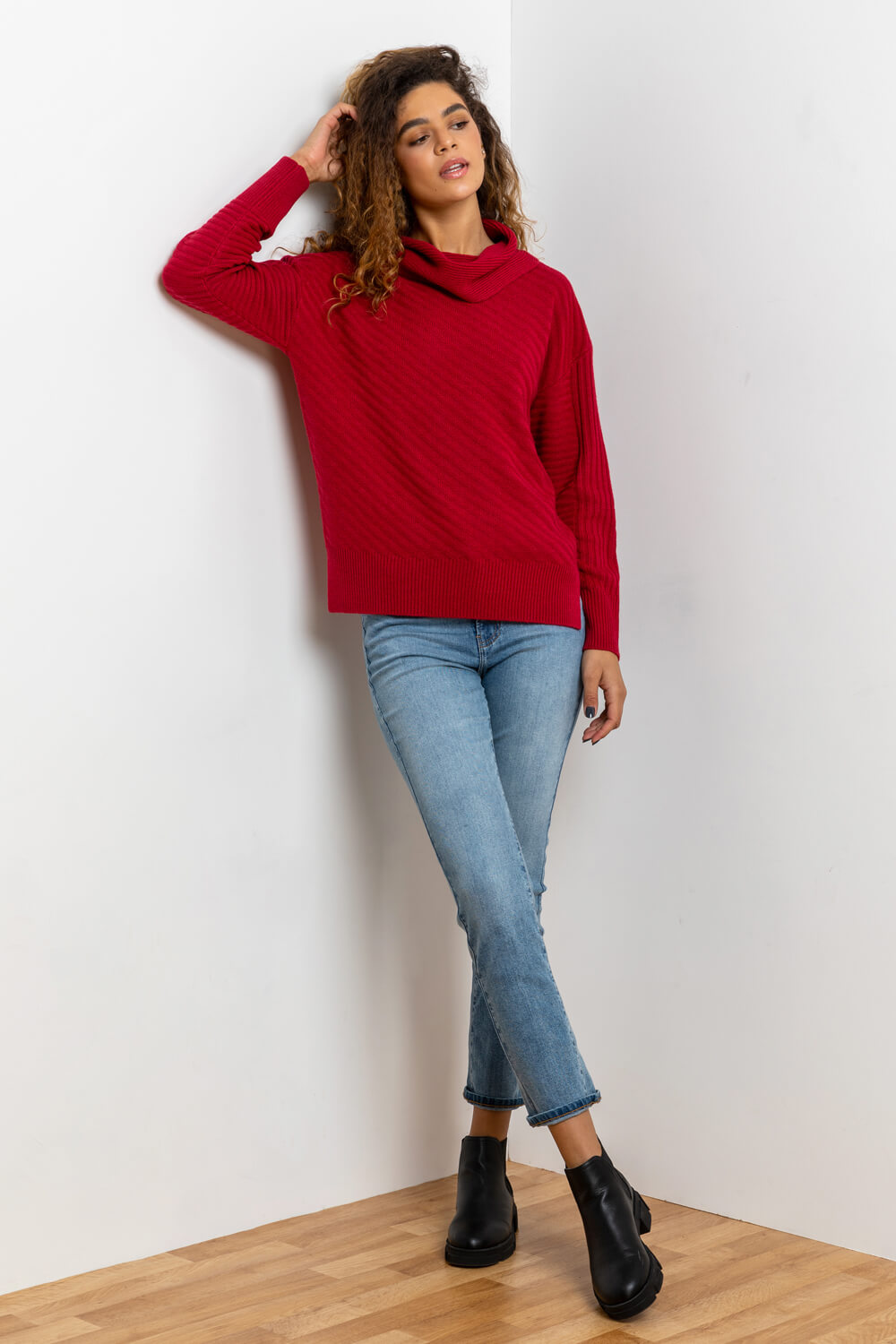 Red Textured Cowl Neck Jumper, Image 4 of 4