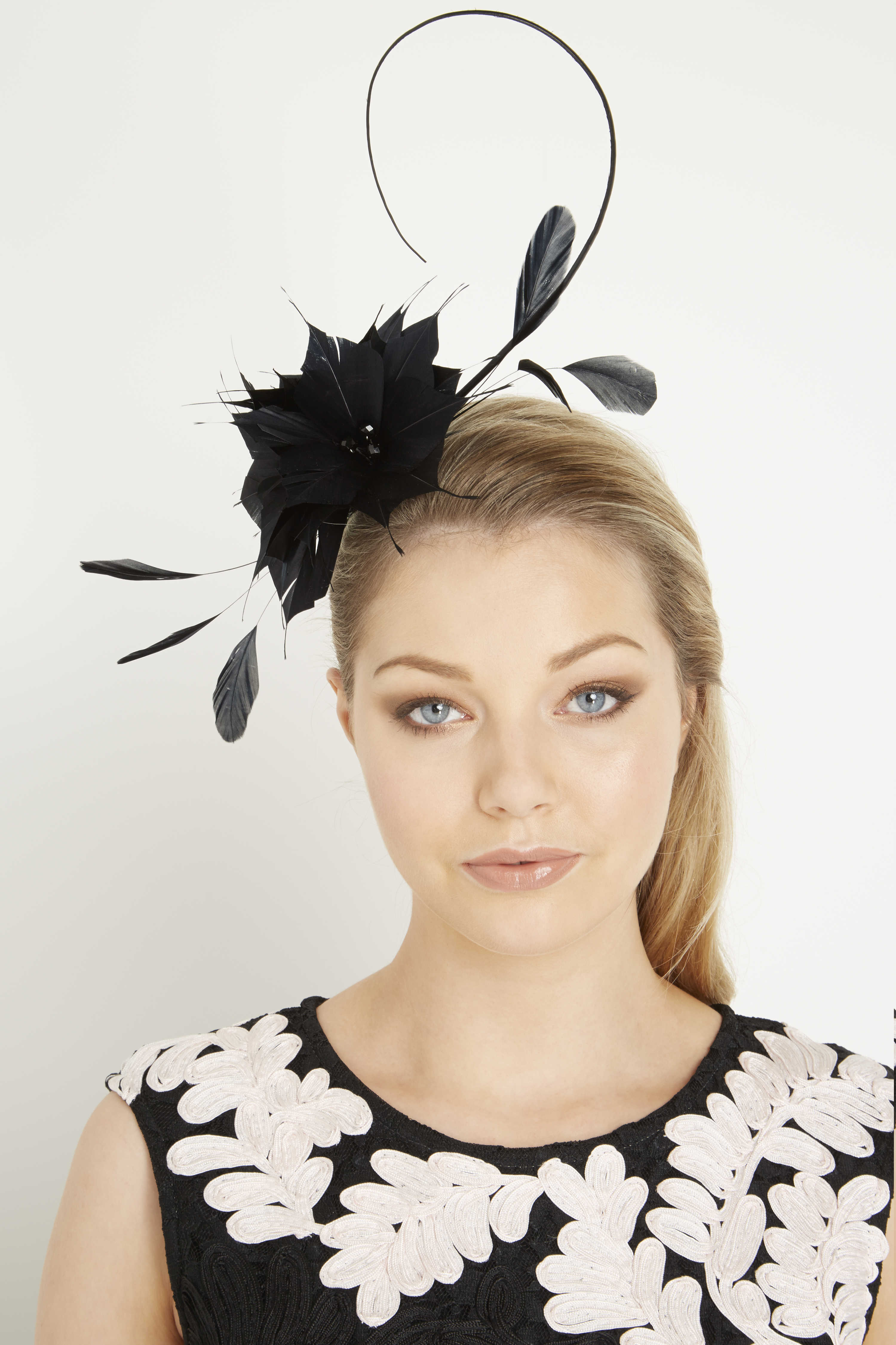 Feather & Bead Fascinator in BLACK Roman Originals UK