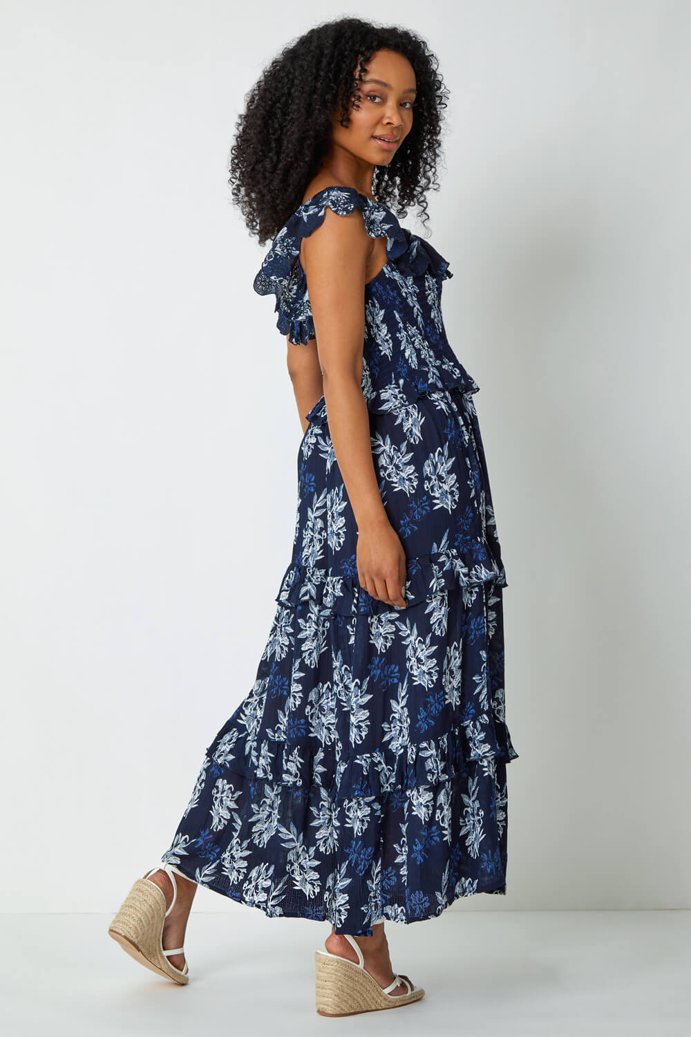 Navy  Petite Floral Print Tiered Maxi Dress, Image 3 of 5