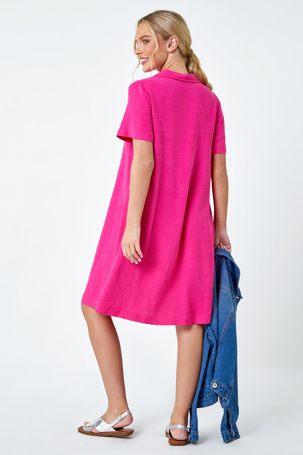 PINK Petite Linen Blend Pocket Tunic Dress, Image 3 of 5