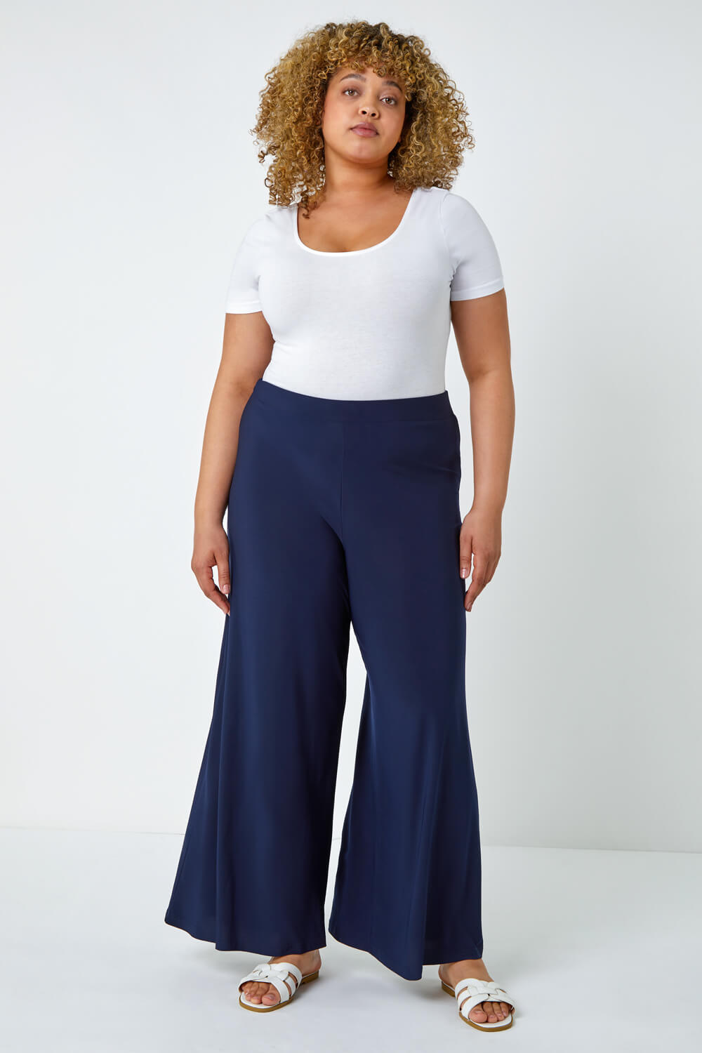 Navy  Curve Wide Leg Trousers, Image 2 of 5