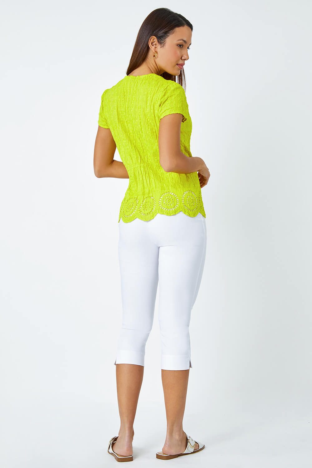 Lime Cotton Embroidered Crinkle Blouse, Image 3 of 5