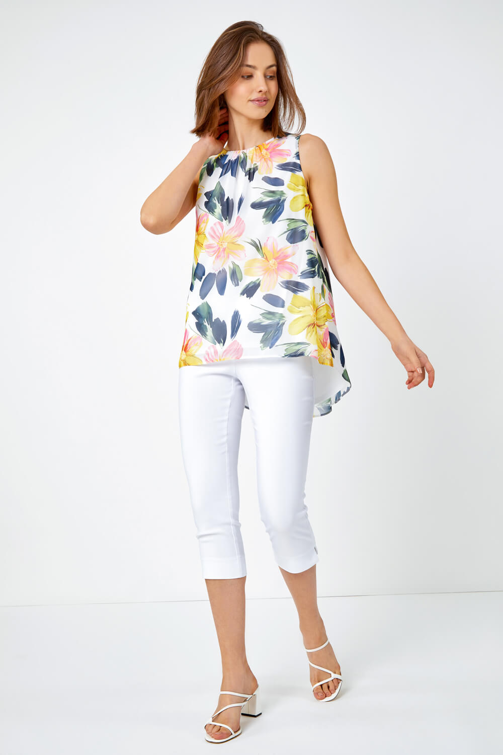 Yellow Floral Print Sleeveless Top, Image 2 of 5