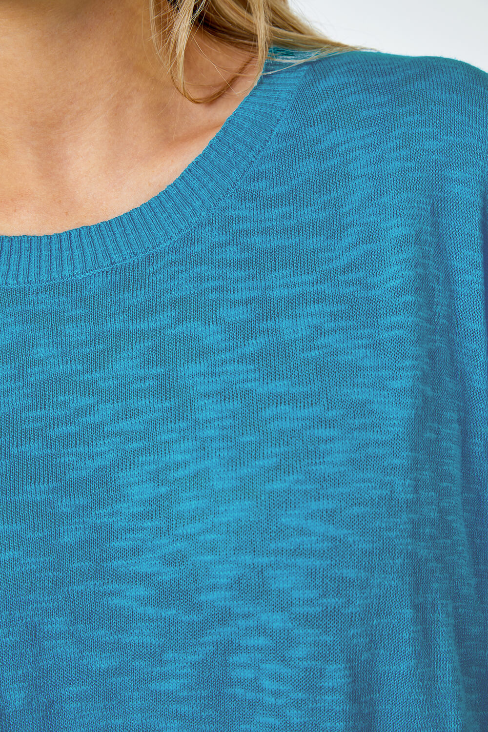 Turquoise Petite Cotton Blend Textured Knit Top, Image 5 of 5