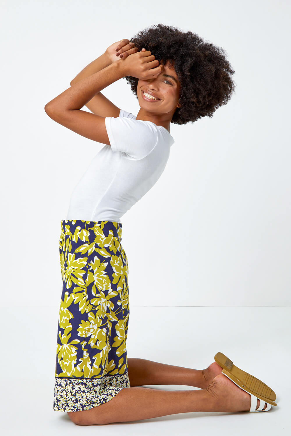 Lime Floral Cotton Blend Stretch Skirt, Image 5 of 5